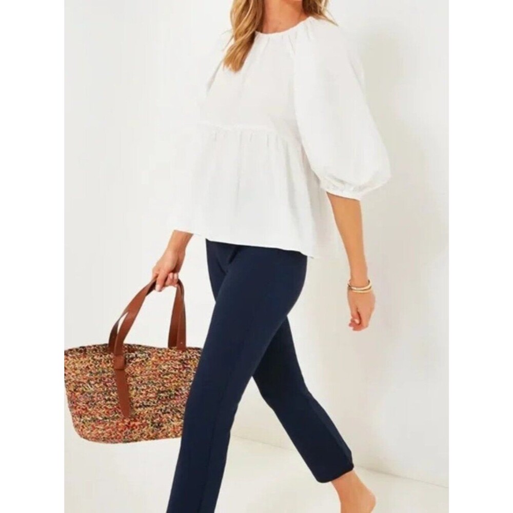 Tuckernuck White Puff-Sleeve Peplum Blouse